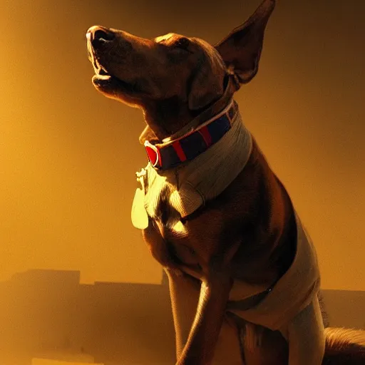 Image similar to a dog wearing smoking a cigar, dramatic lighting, cinematic, establishing shot, extremly high detail, photorealistic, cinematic lighting, concept art, artstation, style by greg rutkowsky