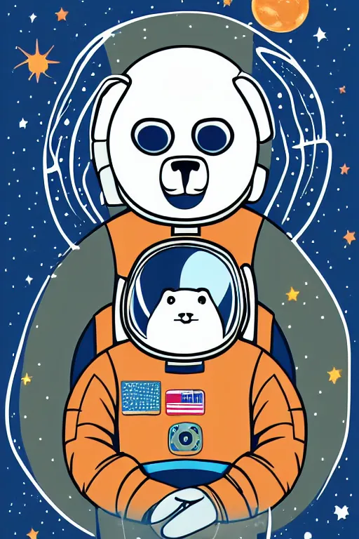 Image similar to A portrait of a bear as an astronaut on the moon, sticker, colorful, illustration, highly detailed, smooth and clean vector curves, no jagged lines, vector art, smooth