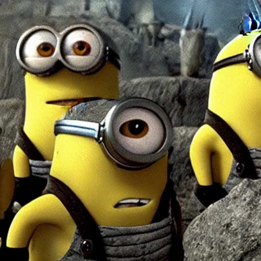 Prompt: the still of the minions in Lord of The Rings,