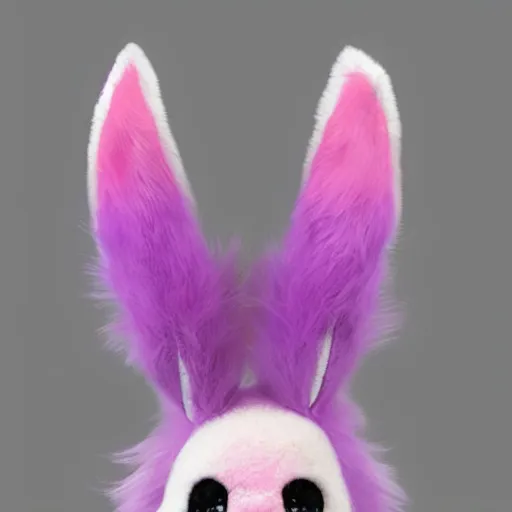 Prompt: bunny furry, pink fur, purple fluffy hair on top of head, anime style