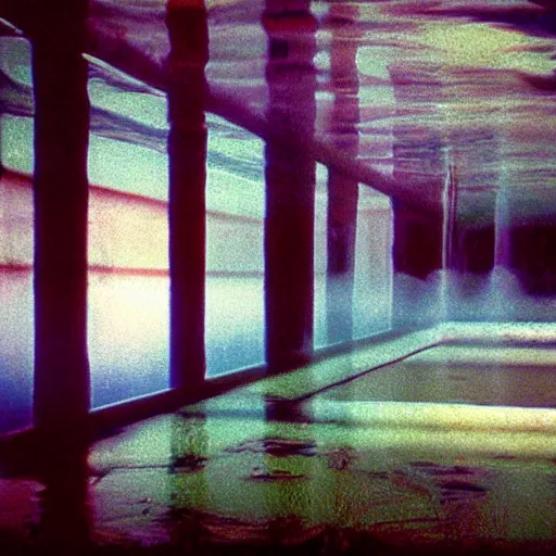 Image similar to Beautiful colored-photo cameraphone 2005 soft liminal Photograph of an infinite water-filled room