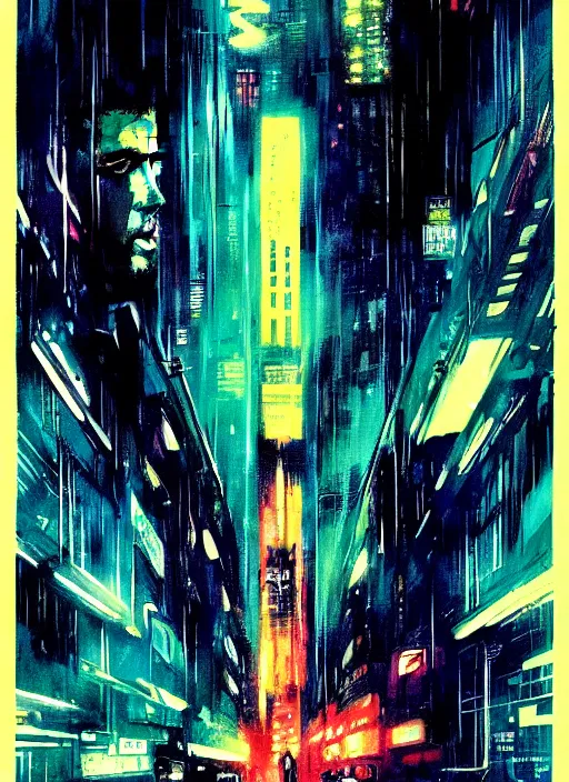 Image similar to blade runner poster by bill sienkiewicz