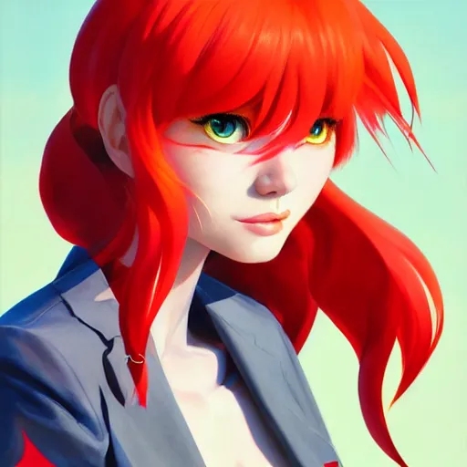 Image similar to portrait of Asuka Langley Soryu, League of Legend illustration, asymmetrical, profile picture, Organic Painting, sunny day, Matte Painting, bold shapes, hard edges, street art, trending on artstation, by Sam Youn and Gil Elvgren and Sachin Teng