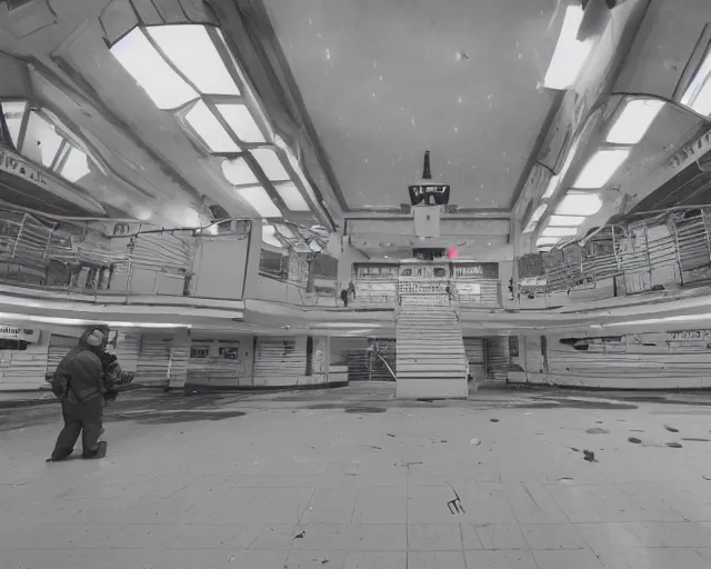 Image similar to camera footage of a Zerglings in an abandoned shopping mall, high exposure, dark, monochrome, camera, Unreal engine 5, grainy, CCTV, security camera footage, timestamp, zoomed in, fish-eye lens, Evil, Zerg, Brood, spider, horrifying, lunging at camera :4