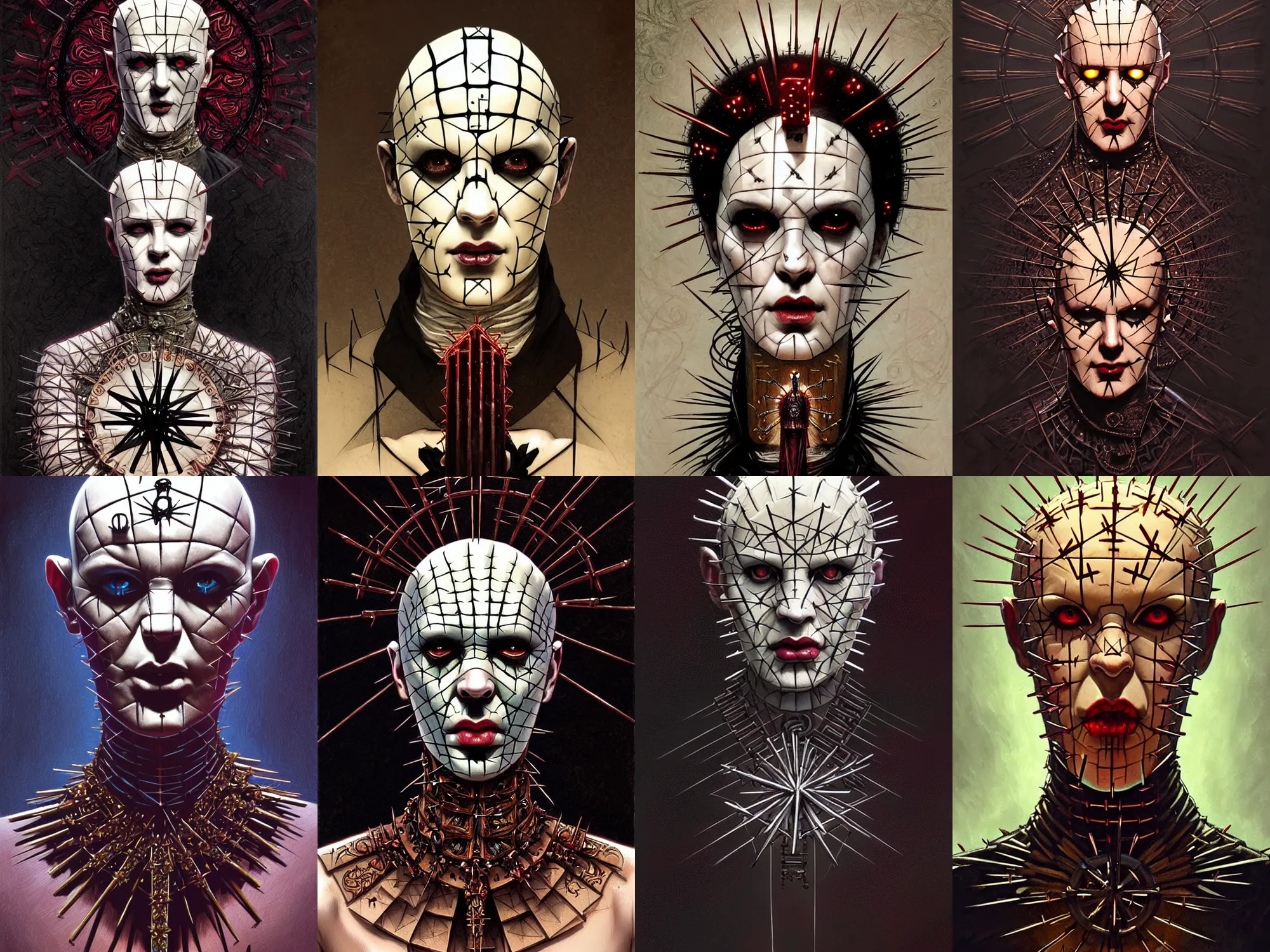 Prompt: hellraiser pinhead, fantasy, intricate, elegant, highly detailed, digital painting, artstation, concept art, matte, sharp focus, illustration, art by artgerm and greg rutkowski and alphonse mucha