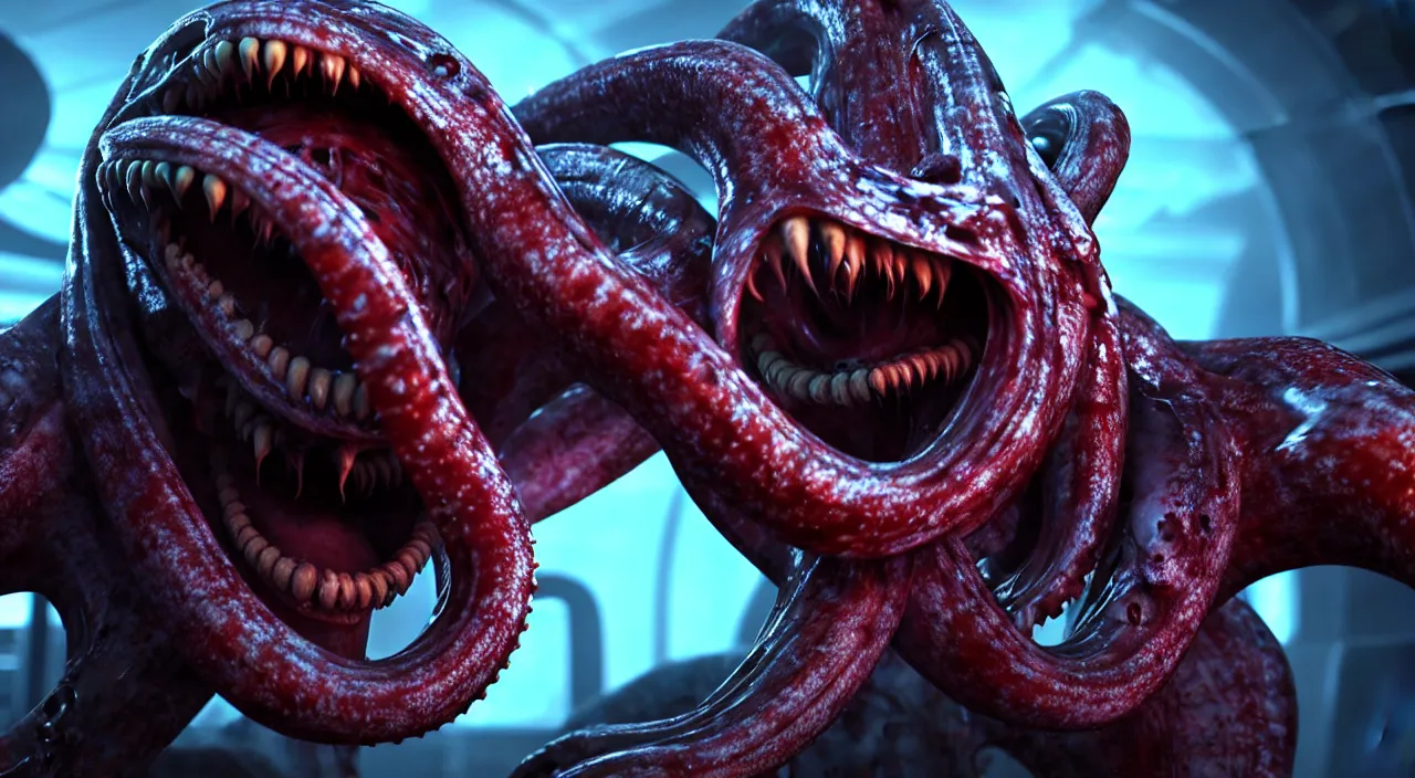 Image similar to gary busey, tentacles, horror video game, sci fi horror, alien ( 1 9 7 9 ), body horror, unreal engine, octane render, depth of field, cycles render, hd