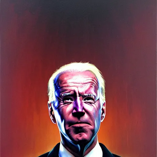 Image similar to epic Joe Biden in pandemonium, demons and souls, portrait, art by Wayne Barlowe, oil on canvas