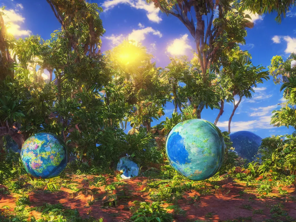 Image similar to ( 3 d render ), sunlight study, kauai!, the universe is a spheroid region, art nouveau, by jan davidz de heem and ( ( ( ( ( lisa frank ) ) ) ) ), 8 k, sharp focus, octane render