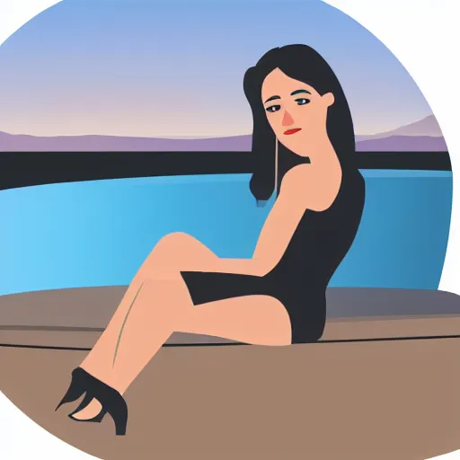 Image similar to a woman sitting on a yacht in canvas style, svg icon