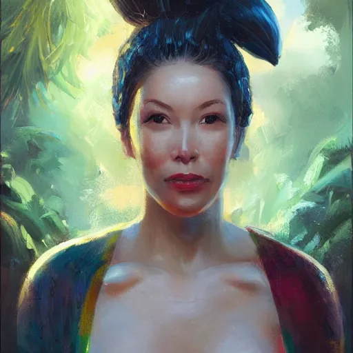 Prompt: portrait of a banana woman ( 3 5 ) from banana palm in 2 0 2 1, an oil painting by ross tran and thomas kincade