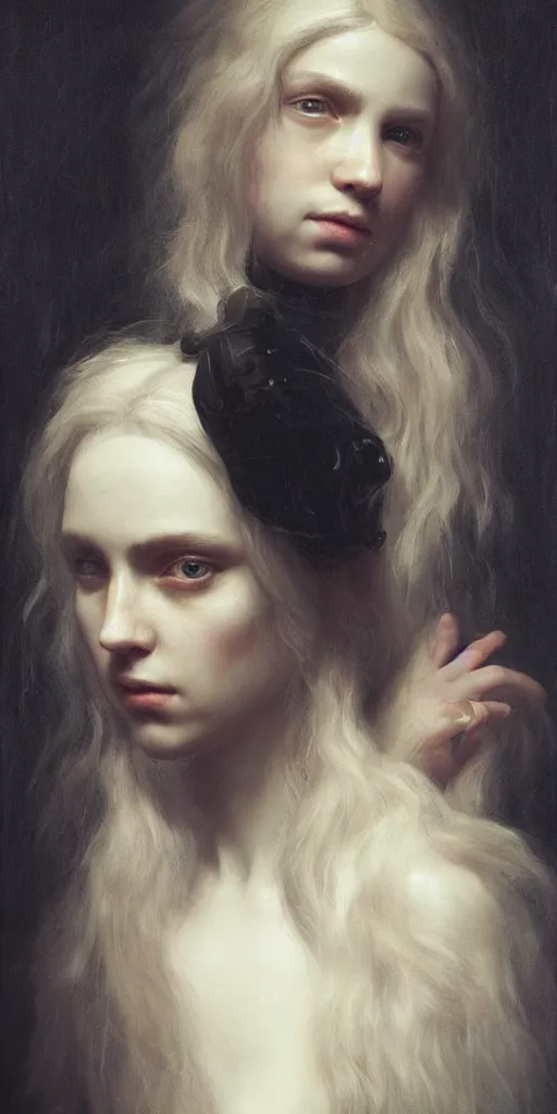 Image similar to the portrait of ( ( ( ( ( hunter schafer ) ) ) ) ) in black wax crown by roberto ferri, fantasy, witcher, very detailed oil painting, masterpiece, 8 k