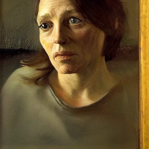 Image similar to high quality, high detail, realistic portrait of susan taslimi, painted by andrew wyeth, dramatic lighting, cinematic composition