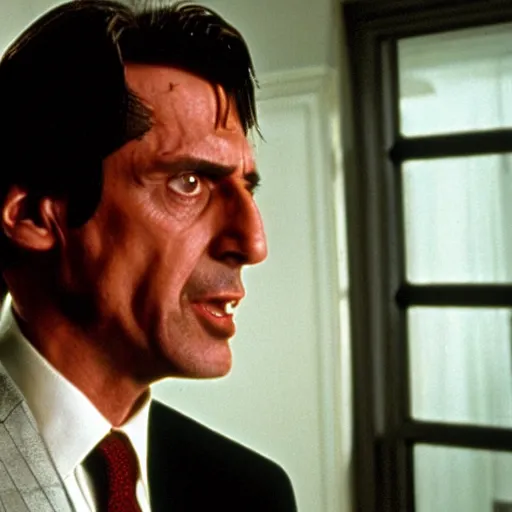 Image similar to Al Pacino as The American Psycho, cinematic still