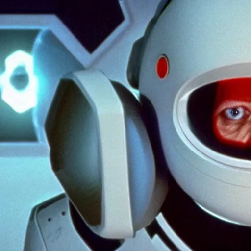 Prompt: film still of David Bowie as David Bowman in 2001 a space odyssey, 4k