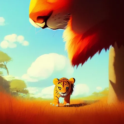 Prompt: goro fujita ilustration a lion tiger walking in the forest, painting by goro fujita, sharp focus, highly detailed, artstation