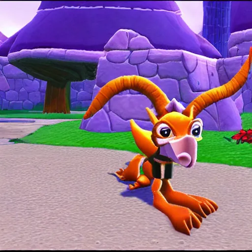 Image similar to screenshot of a cute anthropomorphic dog as an npc in spyro the dragon video game, with playstation 1 graphics, activision blizzard, upscaled to high resolution