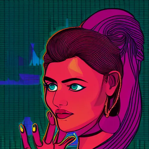 Prompt: a portrait of a beautiful aadivasi woman, in retro colors, synthwave style, 2 d digital vector art