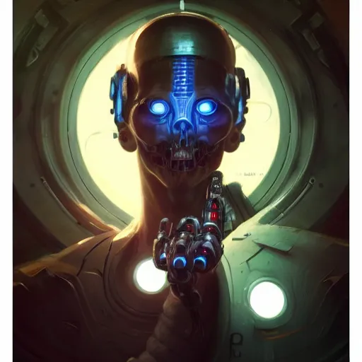 Prompt: portrait of a malevolent cybernetic necromancer, cyberpunk concept art by pete mohrbacher and artgerm and wlop and greg rutkowski and deathburger, digital art, highly detailed, intricate, sci-fi, sharp focus, Trending on Artstation HQ, deviantart, unreal engine 5, 4K UHD image