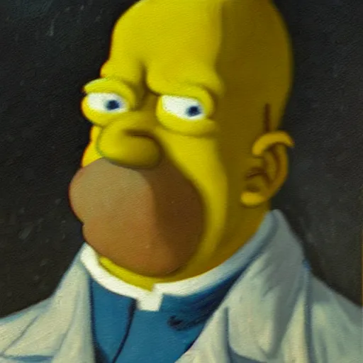 Image similar to a beautiful oil painting of homer simpson, 8k , award winning , made in 1800's , old , painted by vincent van gogh