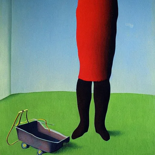 Image similar to mowing the laundry, surreal painting by magritte