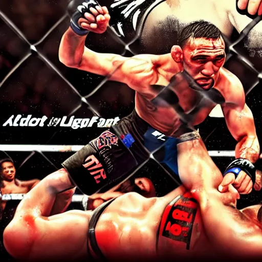 Prompt: tony ferguson knocked out, UFC, MMA, mixed martial arts, Ultimate fighting championship, trending on artstation, detailed art, oil painting