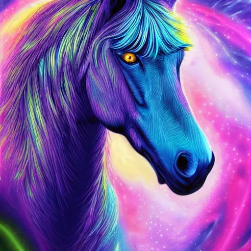 Image similar to psychedelic portrait of a horse in space, concept art, highly detailed