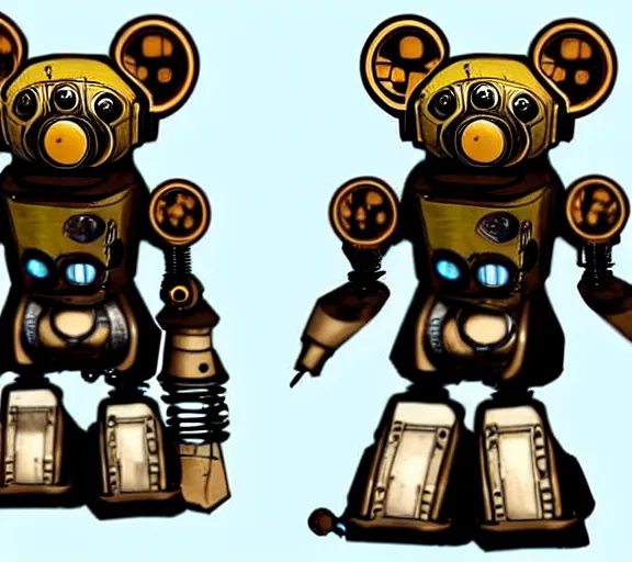 Image similar to steampunk ferret - shaped mech, steampunk bioshock - inspired borderlands - inspired ferret - shaped robot