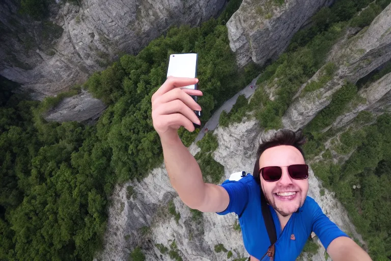 Image similar to selfie falling off a cliff high angle
