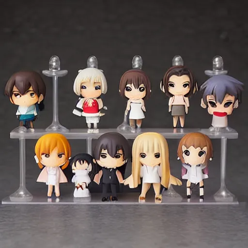 Image similar to cast of friends as Nendoroid figures, anime style, product photo