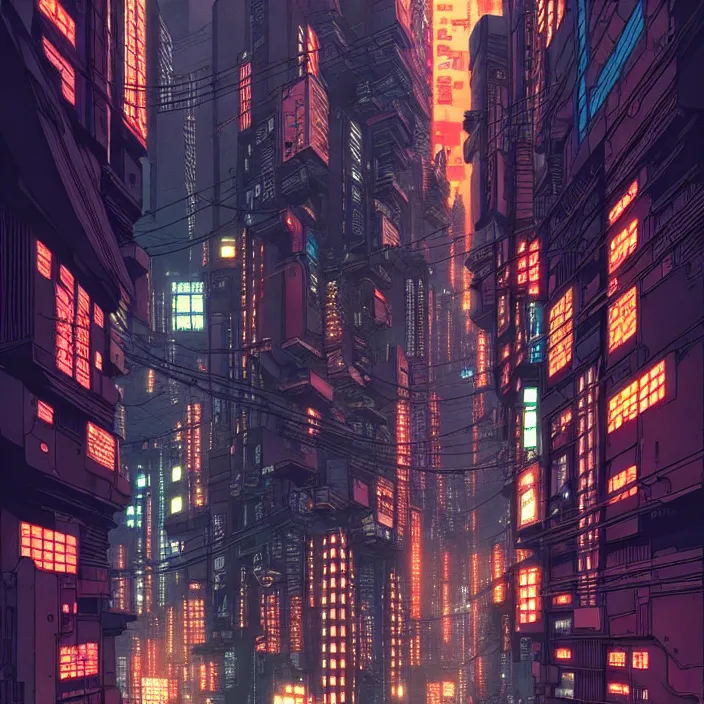 Prompt: a cyberpunk city, by satoshi kon, highly detailed, intricate, warm lighting