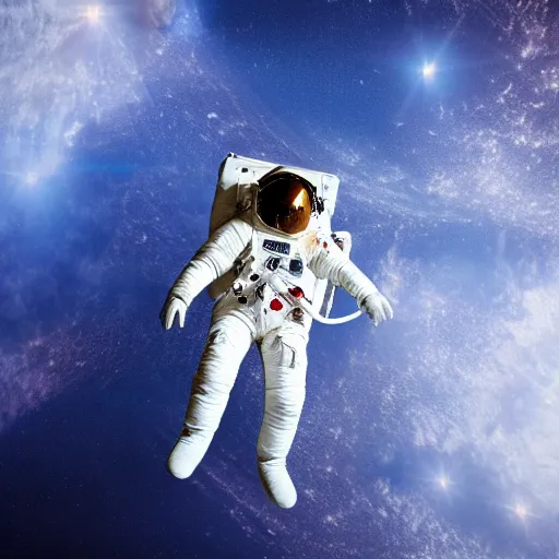 Image similar to photograph of an astronaut in space, singular light source from below, only suit legs and arms illuminated, full body photo, 8 k