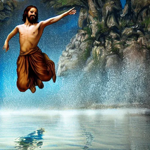 Image similar to jesus jumping on water