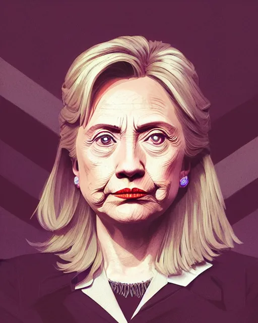 Image similar to highly detailed vfx portrait of a ferocious hillary clinton, stephen bliss, unreal engine, greg rutkowski, loish, rhads, beeple, makoto shinkai and lois van baarle, ilya kuvshinov, rossdraws, tom bagshaw, alphonse mucha, global illumination, detailed and intricate environment