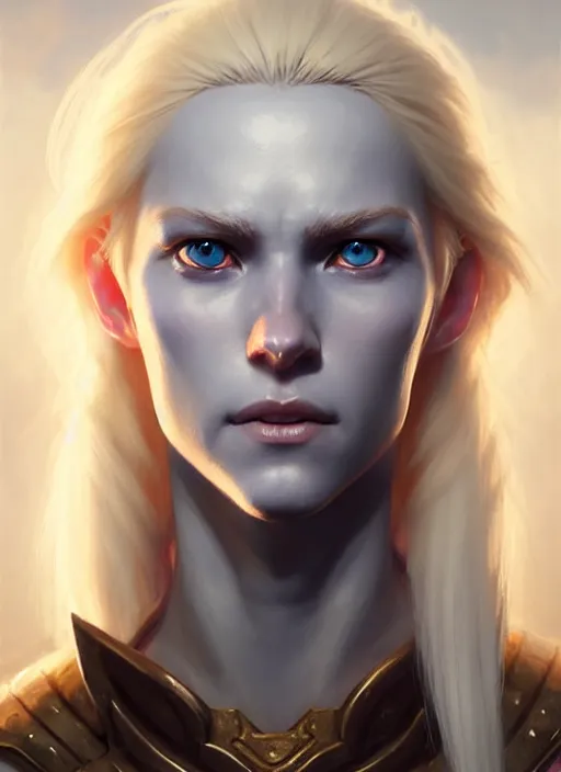 Image similar to a fantasy style portrait painting of shy white female paladin scarred left eye with blonde hair and blue eyes, holy oil painting unreal 5 daz. rpg portrait extremely detailed artgerm greg rutkowski _ greg