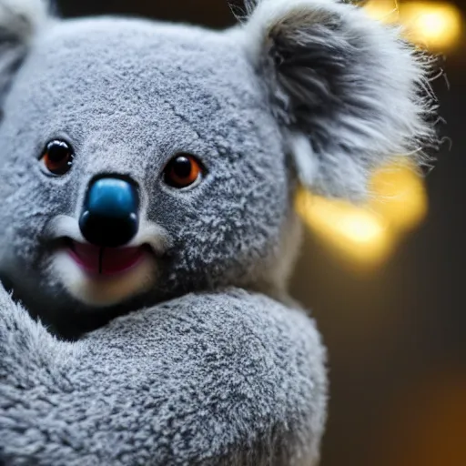 Image similar to cute koala as a muppet, intricate detail, beautiful aesthetic, photorealistic, award winning professional cinematic composition, dramatic lighting, 8 k