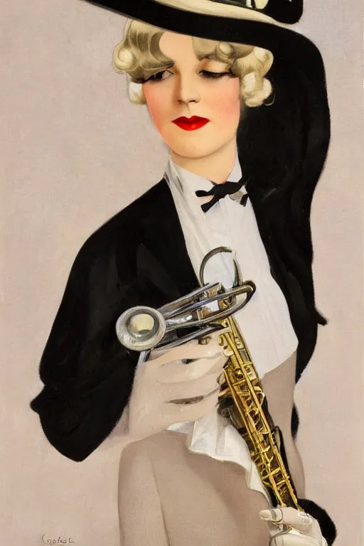 Image similar to a oil painting depicting a Jazz Age high society figure, 1920s style, smooth, highly detailed, high contrast, Coles Phillips, Dean Cornwell, JC Leyendecker, 8K