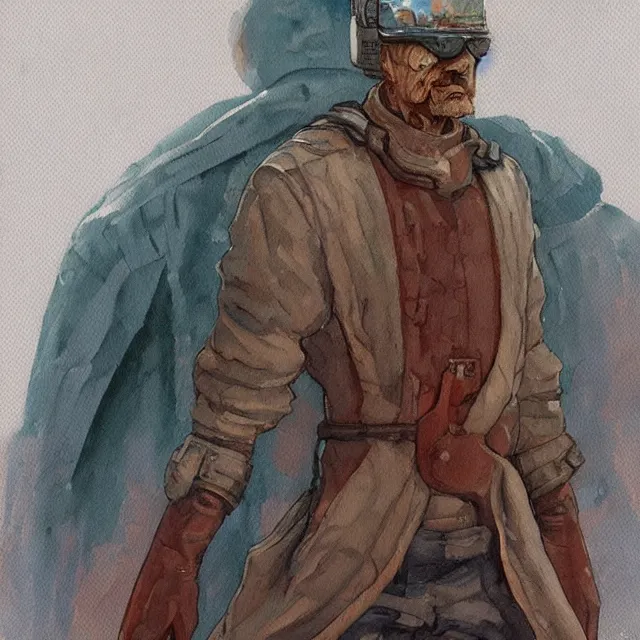 Image similar to a oil / watercolor painting full body character portrait of a chemical cleric in the style of moebius in the style of leonard boyarsky trending on artstation deviantart pinterest detailed realistic hd 8 k high resolution