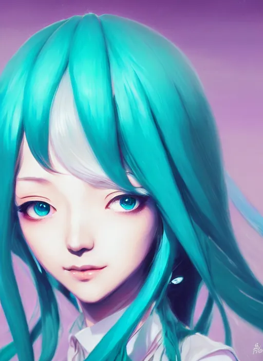 Image similar to portrait of hatsune miku, intricate, elegant, highly detailed, digital painting, artstation, concept art, smooth, sharp focus, illustration, by bartek fedyczak, erak note, tooth wu, neil richards, kan liu, siwoo kim, jisu choe