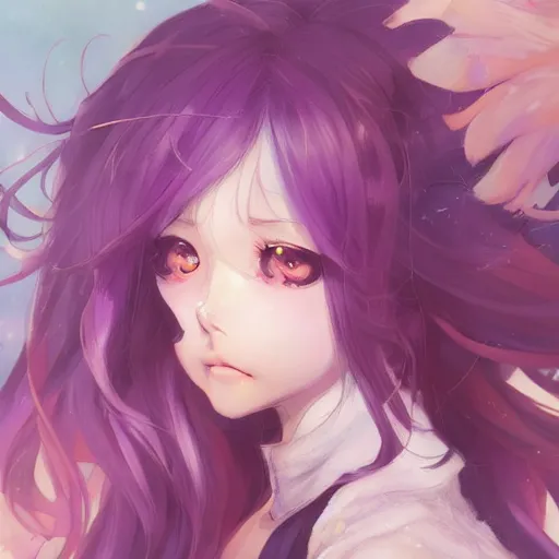 Prompt: An anime portrait of cute cat girl with long purple hair by Stanley Artgerm Lau, WLOP, Rossdraws, James Jean, Andrei Riabovitchev, Marc Simonetti, and Sakimichan, tranding on artstation