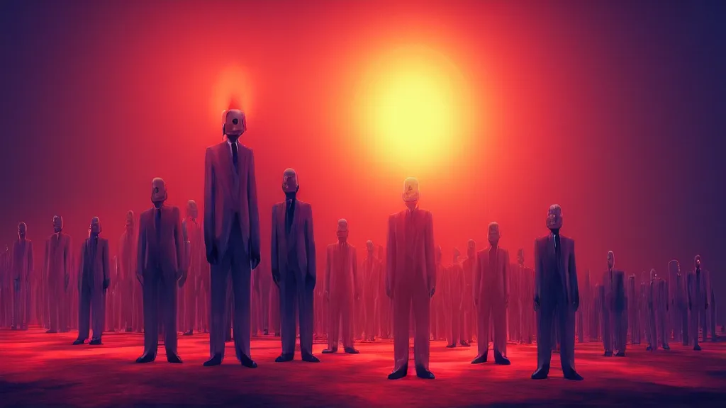 Image similar to 1000 vampire Obama clones with plasma eyes carrying an Obama god head ; render by Beeple, 4K