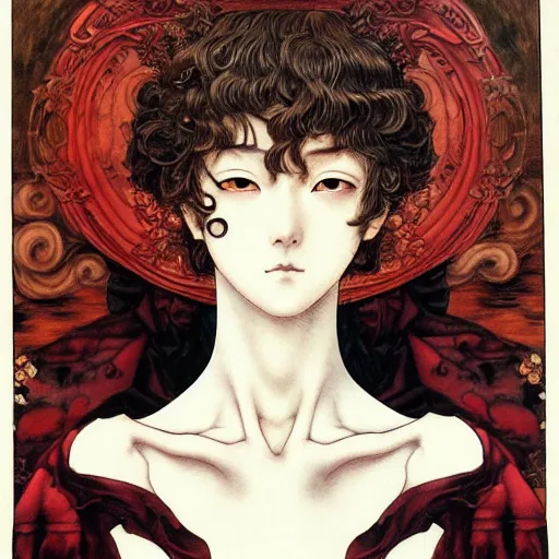 Image similar to prompt: Portrait painted in renaissance style drawn by Katsuhiro Otomo and Takato Yamamoto, inspired by Fables, china doll face, smooth face feature, intricate oil painting, high detail, sharp high detail, manga and anime 2000