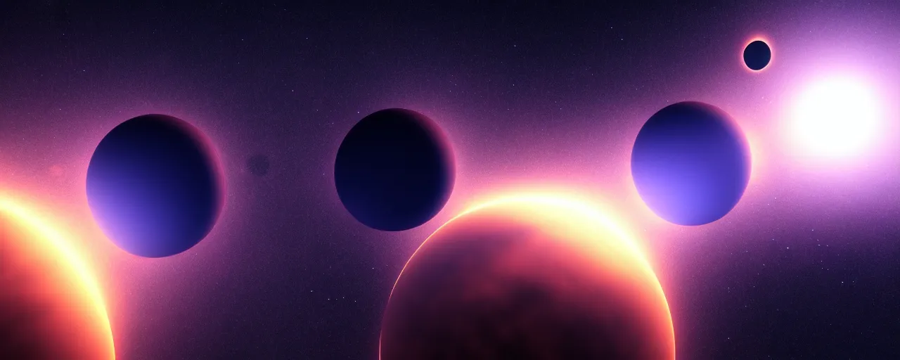 Prompt: minimalist cinematic scifi render of atmospheric space, planet and moon, nebula, homeworld skies, volumetric lighting, 4 k, 8 k, hd