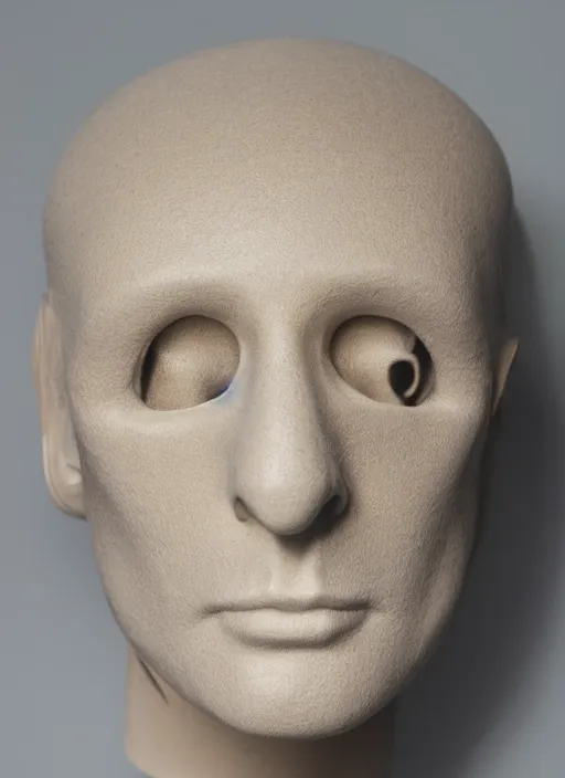 Image similar to a fashion photograph of a mannequin head of John Lennon, 35mm, pentax, studio lighting