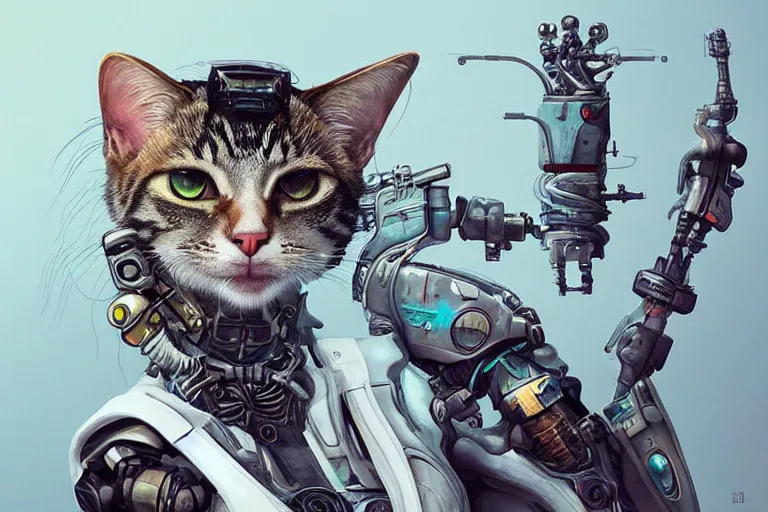 Image similar to “ a extremely detailed stunning portraits of solarpunk cyborg cat by allen william on artstation ”