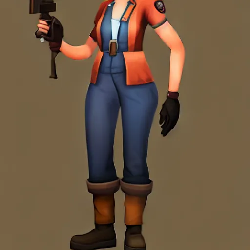 Image similar to engineer from team fortress 2 as a woman