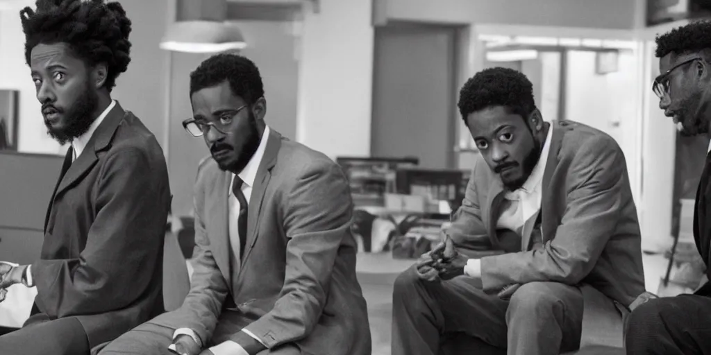 Image similar to Lakeith Stanfield as Malcom X in 'MALCOM' (2021), movie still frame