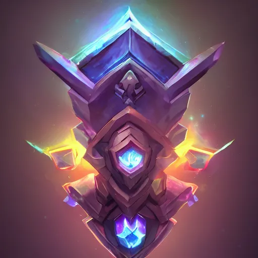 Image similar to Hextech, League of legends, gemstone, style of arcane, high quality 3D render, concept art, 4K, UHD, High quality mechanical, Badge, glow in the dark, ethereal, the void, ominous background, very detailed, stylized, trending on artstation