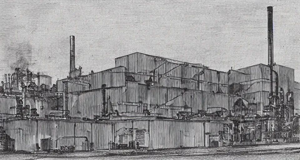 Prompt: a cmyk risograph print of a steel mill in birmingham england, early 1 9 0 0's