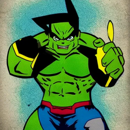 Image similar to pikachu combines with hulk, angry, marvel style