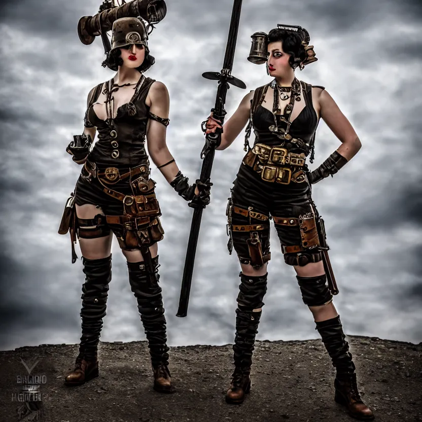 Image similar to full length photo of a very beautiful female dieselpunk warrior with weapons, 8 k, hdr, smooth, sharp focus, high resolution, award - winning photo